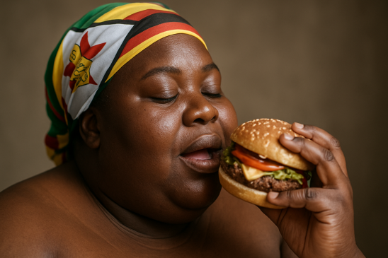 An obese Zimbabwean woman standing outdoors, representing obesity trends in Zimbabwe. Data projects that 1 in 3 Zimbabwean women will be obese by 2030.